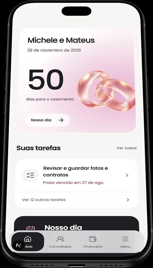 Caszei: aplicativo de planejamento do casamento em um celular