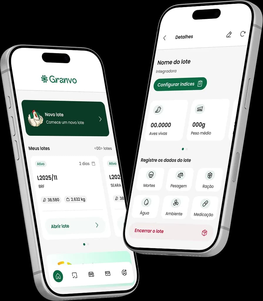 Aplicativo Granvo exibido em dois celulares