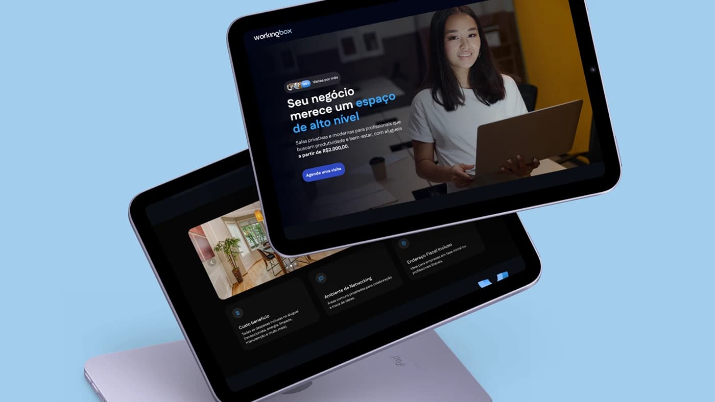 Landing page da Workingbox apresentada em diferentes telas